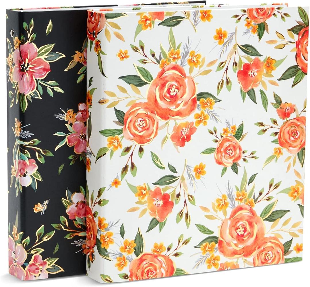 2 Pack Colorful Floral 3 Ring Binder with 1.5 Inch Rings, Decorative File Folder for Office Supplies, Planner, Portfolio, 250 Sheet Capacity (11.5 x 10.5 in)