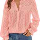 PRETTYGARDEN Women's Lace Long Sleeve Button Down Blouse (Pink, L)