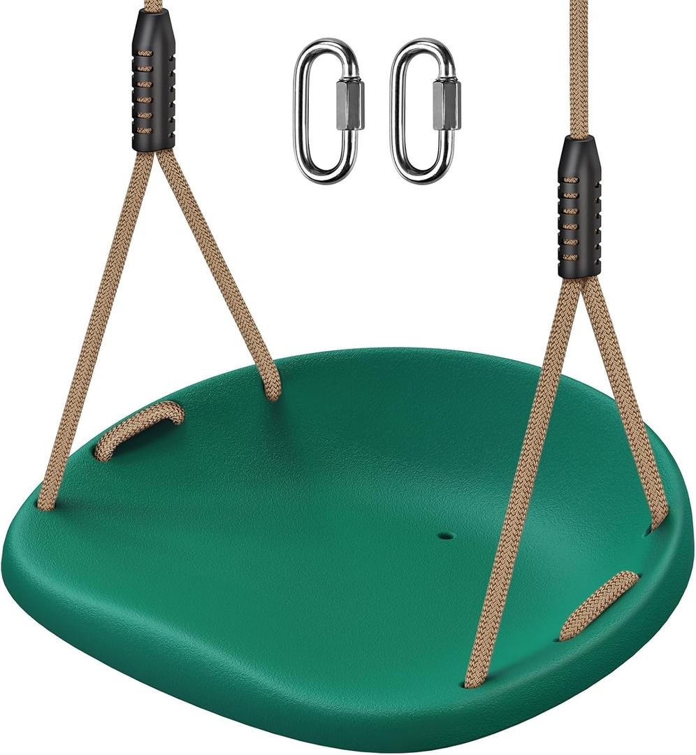 SELEWARE Plastic Swing Seat, Non Slip Tree Swing Replacement with Adjustable Rope and 2 Carabiners, Heavy Duty Playground Swing Set Accessories for Adult Kid Indoor Outdoor Backyard, Green
