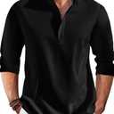 Runcati Mens Linen Henley Shirts Casual Lightweight 3/4 Sleeve T-Shirt Summer Beach Yoga Hippie Tops, L