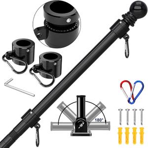 ZMTECH Flag Poles for Outside House Residential or Commerical, 1 Inch Tangle Free Flag Pole Kit for American Flag (Black, 7FT)
