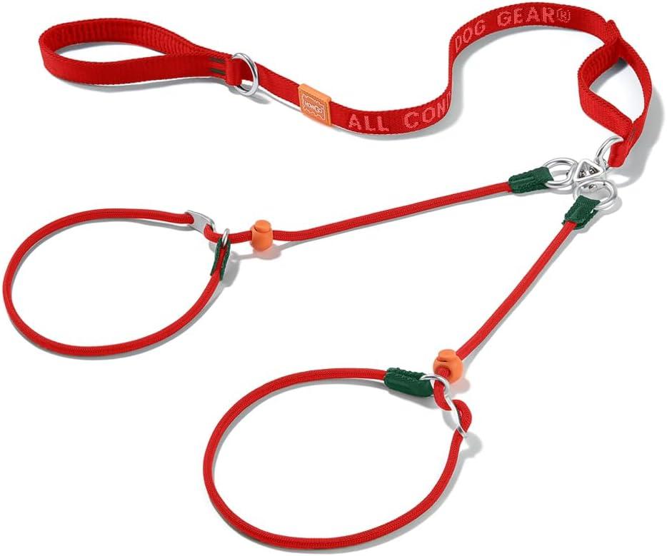 Howgo Double Slip Leash Slip Lead with Two Handles| Dual Dog Slip Lead for 2 Dogs,360 Swivel No Tangle | Dog Training Collar | Double Clip Leash Coupler and Splitter (Red, 6FT)