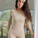 ALLZERO Thermal Underwear for Women Fleece Lined Base Layer Set - Winter Long Johns for Cold Weather (Beige, M)