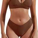 fatty tiger High Cut Bikini Sets for Women Deep V Neck Criss Cross Back Two Piece Swimsuit Cheeky High Waist Bathing Suit (Brown, S)