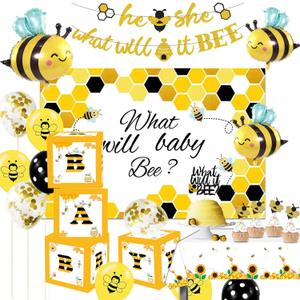 What Will It Bee Gender Reveal Party Decorations, Bumble Bee Baby Shower Supplies Include Banner, Tablecloth, Backdrop, Balloons, Boxes, Topper, Honey Bumble Bee Theme Party Decorations