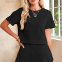 Opemiby Womens Summer 2 Piece Outfits Casual Short Sleeve T Shirt and High Waist Skort Skirt Matching Lounge Set (Black, L)