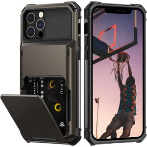 Nvollnoe for iPhone 12/12 Pro Case with Card Holder[Store 5 Cards] Dual Layer Heavy Duty Shockproof Wallet Case with Hidden Card Slot Large Storage Cover for iPhone 12(Gunmetal)