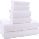 MOONQUEEN Ultra Soft Towel Set - Quick Drying - 2 Bath Towels 2 Hand Towels 2 Washcloths - Microfiber Coral Velvet Highly Absorbent Towel for Bath Fitness, Sports, Yoga, Travel (White, 6 Pieces)