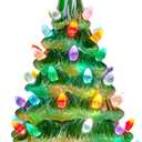 Joiedomi 12" Ceramic Christmas Tree, Table Top Christmas Tree with Flower Leaf, Vintage Pre-lit Xmas Decor with LED Lights, Battery Operated Hand-Painted Xmas Decorations Indoor Home (Green)