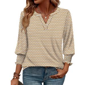 WIHOLL 3/4 Length Sleeve Womens Tops Summer Shirts Spring Vacation Outfits Dressy Casual Trendy Fall S-3XL (S)