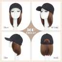 S-noilite Hat Wig for Women, Baseball Cap Hat Wigs with Short BOB Hair Attached Synthetic Hair Extensions Adjustable Medium Brown