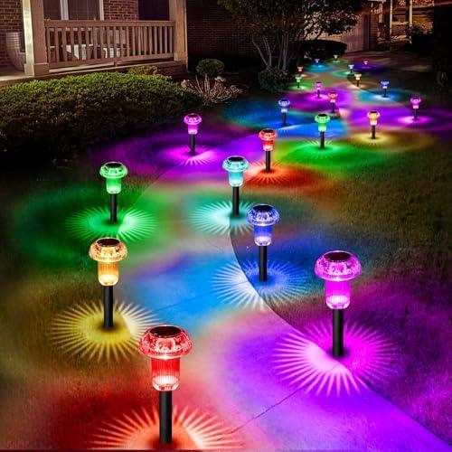 Lffital 16 Pack Solar Lights Outdoor Waterproof Pathway Lights Solar Powered LED Mushroom Garden Lighting Stake for Outside Yard Path Lawn Patio Landscape (Color Changing)