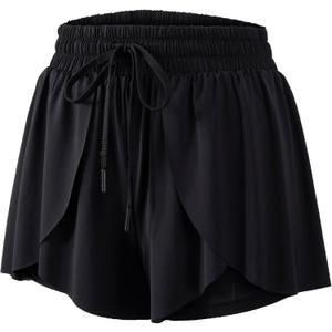 Flowy Running Shorts for Women Workout Athletic Gym Yoga Butterfly Skirt with Pockets Spandex Cute Clothes Summer (Medium, Black)