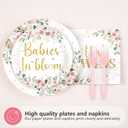 96Pcs Twins Baby Shower Party Decorations Wildflower Baby in Bloom Paper Plates and Napkins Pink Gold Floral It's Twins Disposable Tableware Set for Boys Girls Birthday Party Supplies, Serves 24