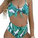 Blooming Jelly Womens High Waisted Bikini Set Tie Knot High Rise Two Piece Swimsuits Bathing Suits (Small, Banana Leaf)