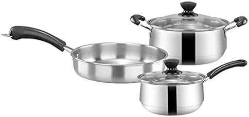 3pcsset Stainless Steel Cookware Set Flat Bottom Frying Pan Soup Pot Milk Pot Kit Induction Cooker Cooking Pan for Home Kitchen (2)