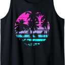 Retro Eighties 80s & 90s Beach Style design with palm trees Tank Top (Small, Black)