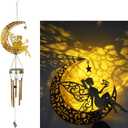 Cute Solar Powered Moon Flower Fairy Wind Chime Decorative Light, Iron Art Fairy Wind Chime, A Portable LED Outdoor Decorative Light Gift for Friends.