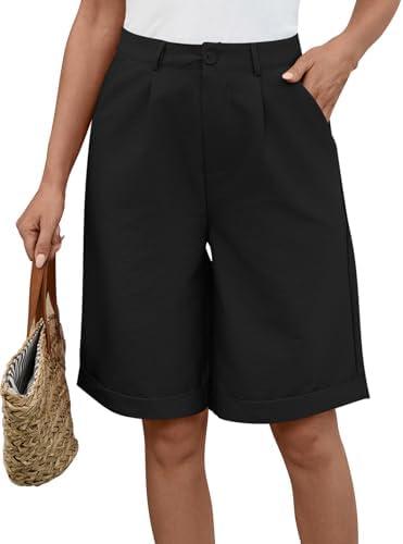 TESANCCO Bermuda Shorts for Women Knee Length High Waist 2025 Trendy Summer Dressy Casual Straight Leg Shorts with Pocket L