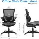 Office Chair Ergonomic Desk Chair, Computer PU Leather Home Office Chair, Swivel Mesh Back Adjustable Lumbar Support Flip-up Arms Executive Task Chair, 22.5x24x42