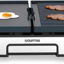 Gourmia 3-in-1 Indoor Grill & Griddle Electric Combo Dual Independent Cooking Zones, Reversible Nonstick Ceramic Plates, XL Cooking Surface, 250400F Adjustable Temp, Dishwasher Safe