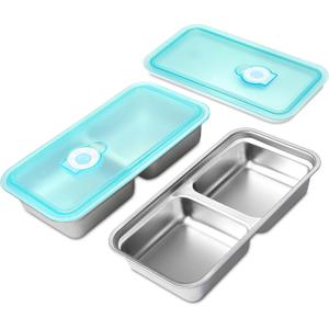 Stainless Steel Snack Containers - Reusable Double Compartment Bento Box with Lids, Leakproof & Dishwasher-Safe Food Storage for Travel, Camping, Takeout