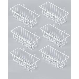 6 Pack White Wall Grid Panel Hanging Wire Basket, Wall Baskets with Hooks for Organizing, White Metal Grid Panel
 , 15x5