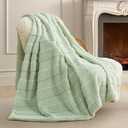 Amlie Home Luxury Striped Faux Fur Throw Blanket for Couch, Soft Cozy Fuzzy Fluffy Soft Plush Blankets Sofa Chair Gift Blankets for Women, 60"x80", Sage Green