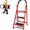 3 Step Ladder Folding, Step Stools for Adults with Wide Anti-Slip Pedals, Curved Cushioned Handrail and Safe-Lock Design, Heavy Duty Portable Multi-Purpose Ladders for Home, Kitchen, Household