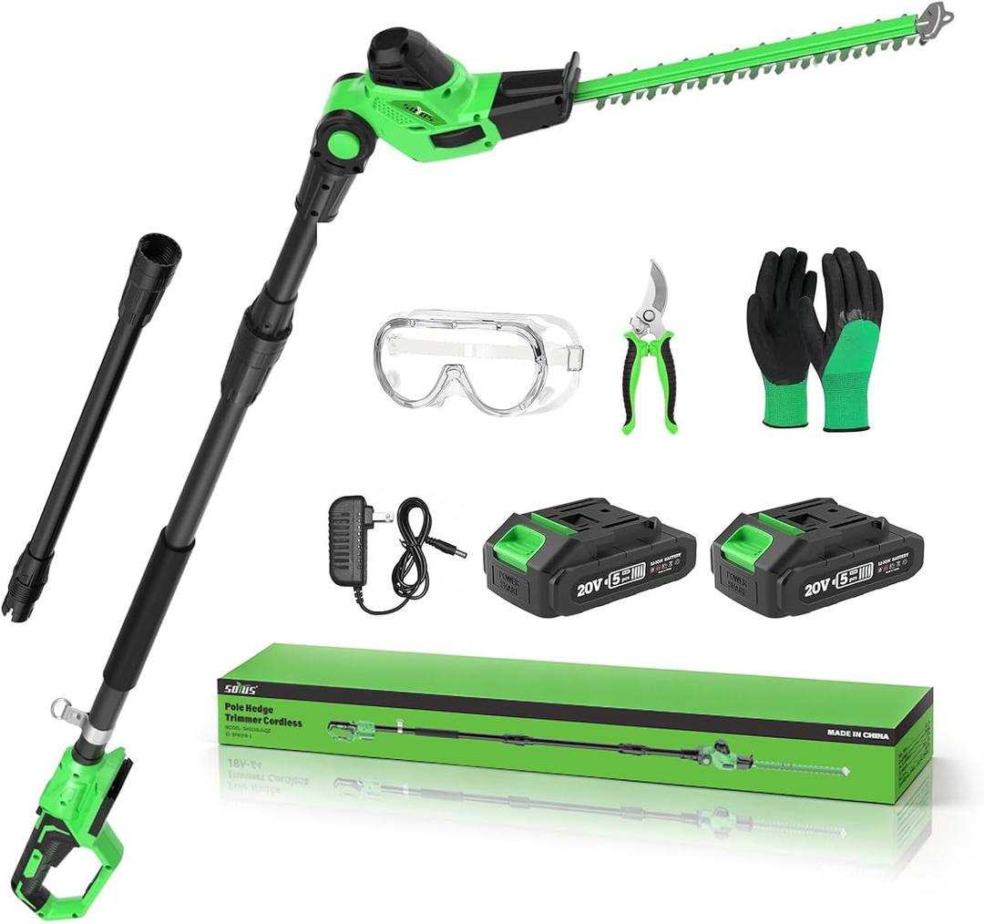 18-Inch 20V Cordless Pole Hedge Trimmer with Extension Pole