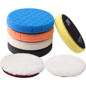 Buffing Polishing Pads, 7Pc 5.5 Inch Face for 5Inch 125mm Backing Plate Compound Buffing Sponge Pads Cutting Polishing Pad Kit for Car Buffer Polisher Compounding, Polishing and Waxing -PPTYS5SET