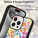 Fsoole for iPhone 15 Pro Case with Finger Strap Holder, Cute Colorful Floral Flower Print Pattern Design for Women Girls, Shockproof Anti Scratch Hand Kickstand Protective Cover, White