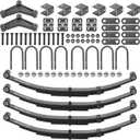 Tandem Trailer Leaf Spring 4 Leaf Double Eye 1750 lbs Cap for 3500 lbs Axle Suspension, Hanger & U-Bolt kit 25-1/4" Length fits for SW4B, for Round Trailer Axles- Set 4