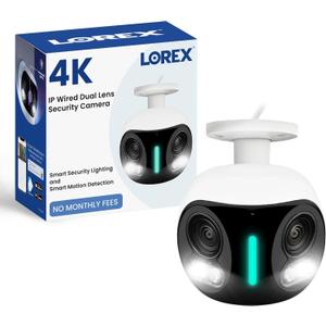 Lorex 4K 8MP IP Wired Dual-Lens Add-On Outdoor Security Camera - Smart Security Lighting,180 Panoramic View, Color Night Vision, 2-Way Talk, Requires Recorder