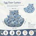 Waterproof Egg Chair Cushion Replacement 47x31.5x4.7 inch Thicken Hanging Egg Swing Chair Cushion Indoor Outdoor Wicker Rattan Hammock Basket Cushion with Headrest Pillow, Blue Peony