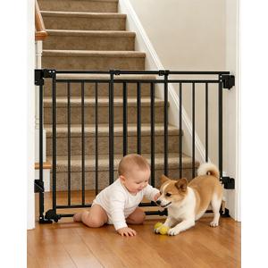 Extra Wide Baby Gate for Doorways 29" Tall Safety Gate for Kids&Pets,Pressure Mounted with Auto Close,Walk-Thru Metal Gate,Adjustable Width 26.4"-43",Indoor Pet Gate for Stairs & Hallways Black