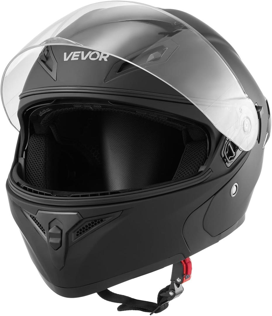 VEVOR Motorcycle Helmet, Modular, Adult Motocross Dirt Bike Helmet with Large Clear Visor, Comfortable Motorbike Racing Street with Detachable Liner for Men & Women, DOT Approved, (Matte Black, XL)