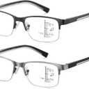 Men Progressive Multifocus Reading Glasses No-Line Bifocal Transition Blue Light Computer Multifocal Readers (Half Magnification Strength Top Multifocal(black/Brush Gun))