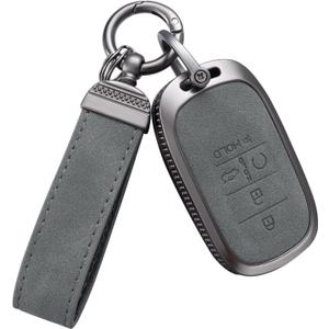 YO&YOYE Compatible with Honda Key Fob Cover with Keychain Leather Key Case Protector for 2022 Honda Accord Civic CRV Pilot Odyssey 11th Gen Smart Key Case Holder (Grey)