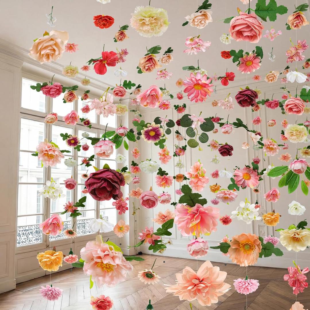 Suncalla 12 Pcs 70.8 ft Flower Garlands Hanging Artificial Wildflower Vine Decor from Ceiling Floating Floral Backdrop Silk Fake Flower Garland for Wedding Home Garden Wall Arch (Blossom)
