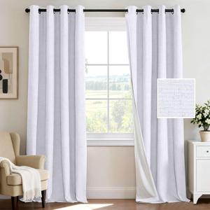 H.VERSAILTEX 100% Blackout Curtains for Bedroom 84 Inches Long Grommet Linen Face Full Light Blocking Curtain Drapes for Living Room Thermal Insulated Linen Look Curtains 2 Panels Set, Bright White