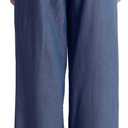 Womens Wide Leg High Rise Jeans Elastic Waist with Drawstring (Large, Dark Blue)