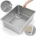 Kirecoo Large Stainless Steel Cat Litter Box High Sided, Non-Stick