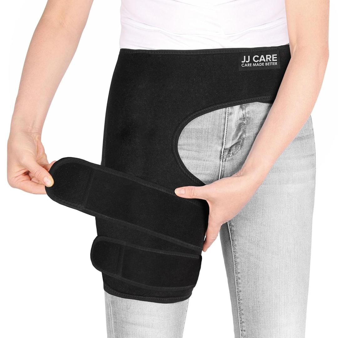JJ CARE Hip Brace - 1 Pc Ortho Wrap Hip Brace for Sciatica | Stretchable Support Wrap with Thigh and Hamstring Braces - Fits up to 45" Waistline | Non-Slip Neoprene Design for Men and Women
