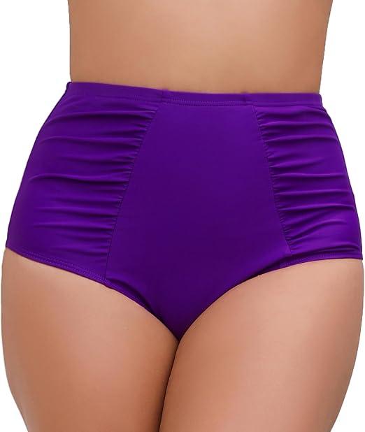 JOYBIK Women's High Waisted Bikini Bottoms Ruched Swim Bottoms Full Coverage Tankini Swimsuits Bottoms purple, Size small