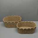 BEBE BASK Premium Scalloped Basket Set Of 2 - Scallop Basket - 16 x 10 x 7 Inch - Hand-Woven Elegant Wicker With Scalloped Edge - Nursery Storage (Natural)