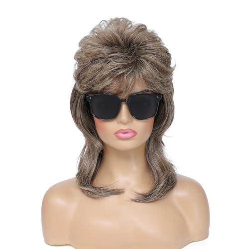Adequate 80s Mullet Wig for Women Fluffy and Layered Hairpiece for Perfect for Costume Parties and Cosplay (Light Brown)