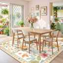 RELEANY Floral Square 6ft Area Rugs Washable Print Boho Cute Carpet Non Slip Flower Low Pile for Living Room Bedroom Kitchen Office Farmhouse-Beige/White/Orange
