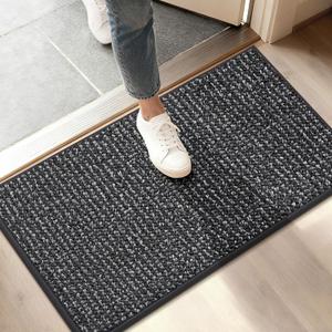 BEQHAUSE Dirt Trapper Door Mat 17" x 30", Non-Slip Doormats (Rolled-Up NO Creases) Washable Entryway Rugs, Dirt Resist and Absorbent Welcome Mat, Low Profile Floor Mats for Front Back Door, Charcoal