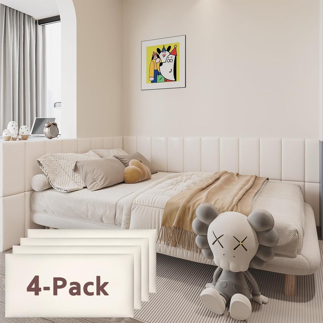 YU LI 3DH 3D Anti-Collision Wall Padding for Kids Self-Adhesive 4PCS White headboard Panels for Wall Peel and Stick headboard